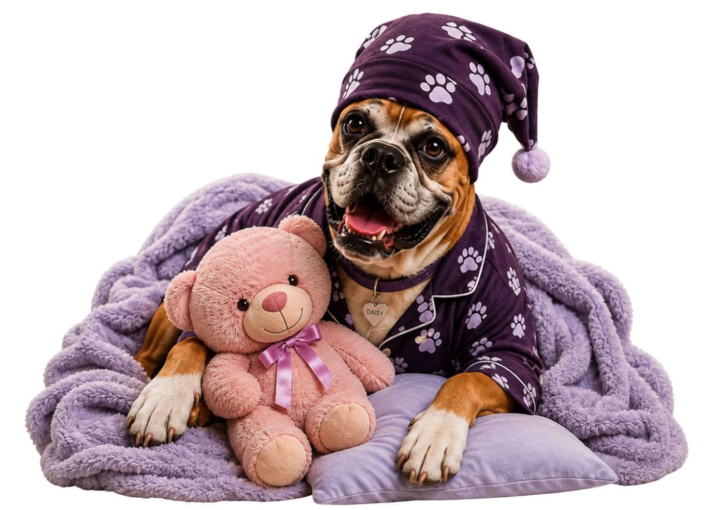 Daisy relaxing with a teddy bear